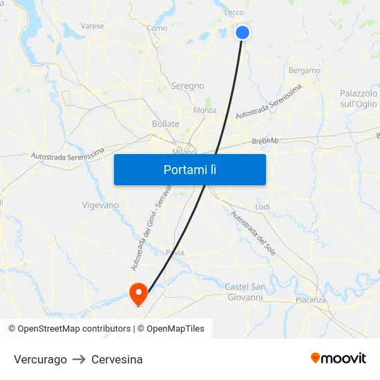 Vercurago to Cervesina map