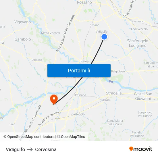 Vidigulfo to Cervesina map