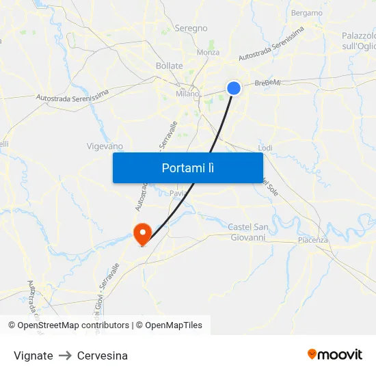 Vignate to Cervesina map