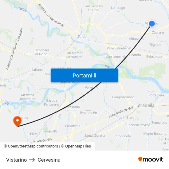 Vistarino to Cervesina map