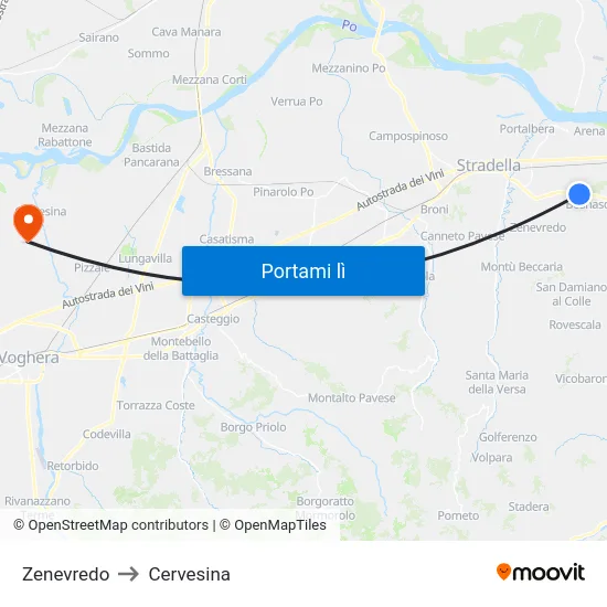Zenevredo to Cervesina map