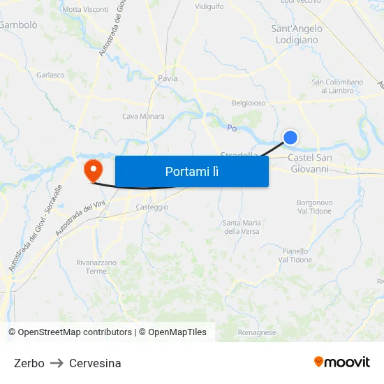 Zerbo to Cervesina map