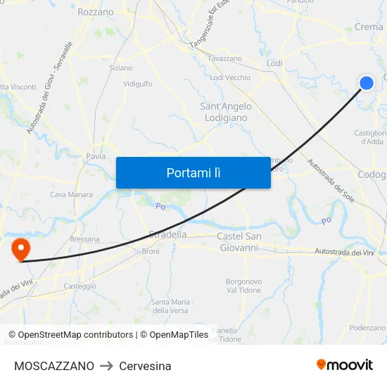 MOSCAZZANO to Cervesina map