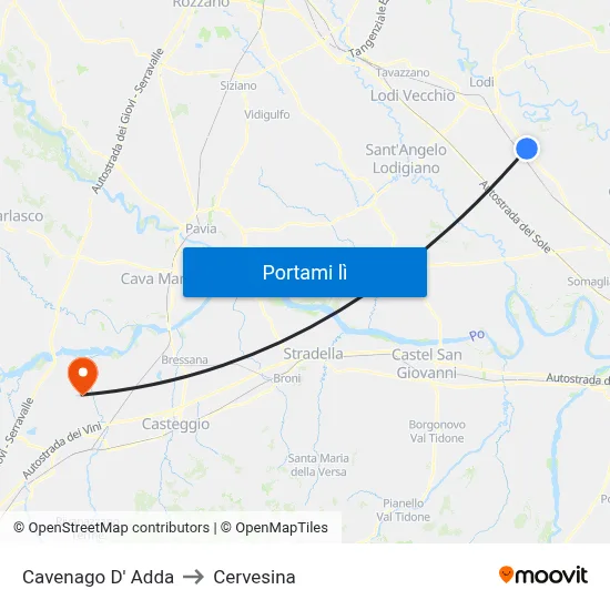 Cavenago D' Adda to Cervesina map