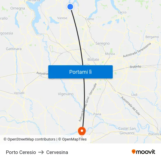 Porto Ceresio to Cervesina map