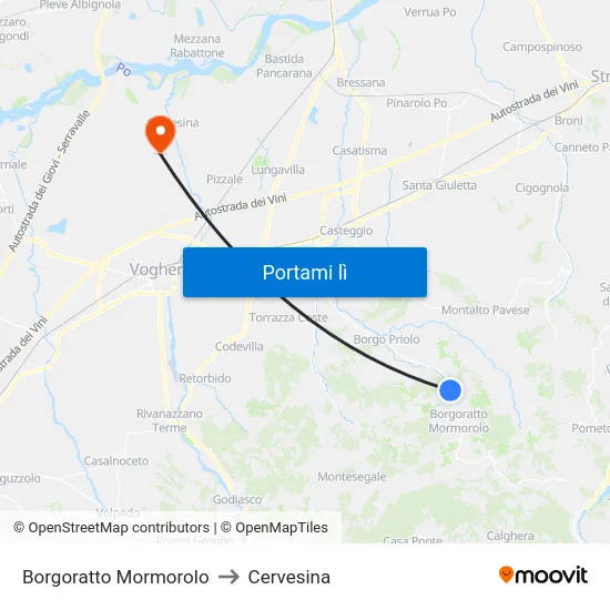 Borgoratto Mormorolo to Cervesina map