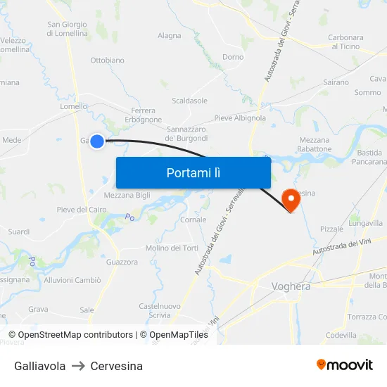 Galliavola to Cervesina map