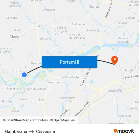 Gambarana to Cervesina map