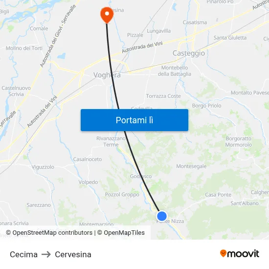 Cecima to Cervesina map