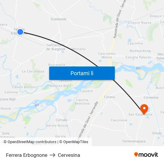 Ferrera Erbognone to Cervesina map