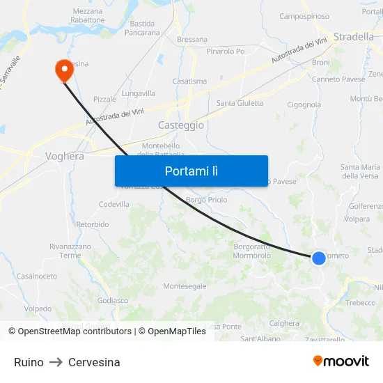 Ruino to Cervesina map