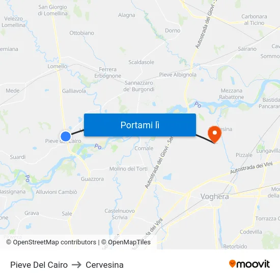 Pieve Del Cairo to Cervesina map