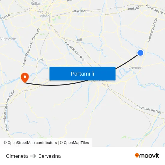 Olmeneta to Cervesina map