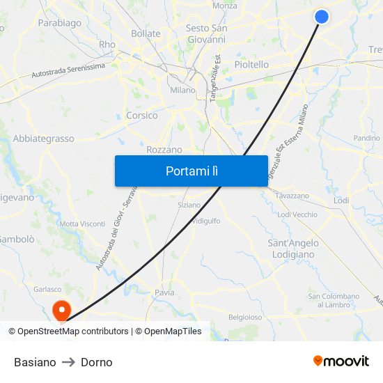 Basiano to Dorno map