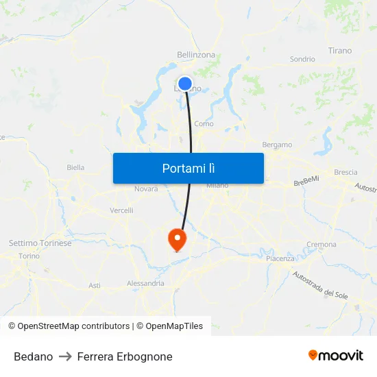 Bedano to Ferrera Erbognone map