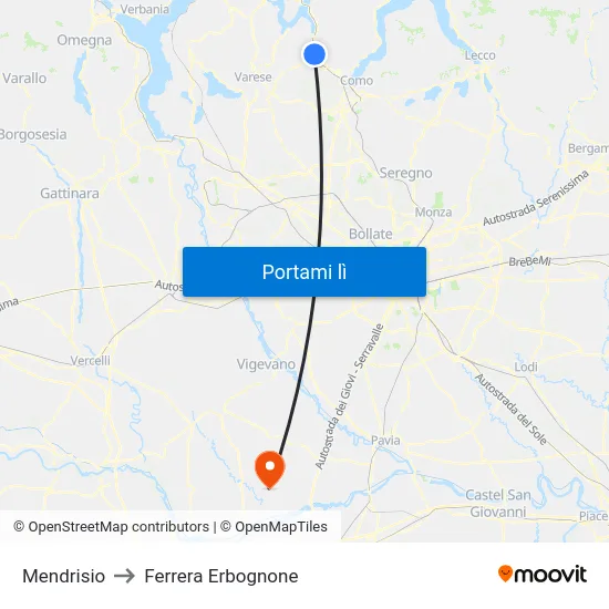 Mendrisio to Ferrera Erbognone map