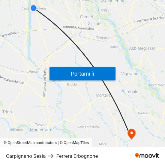Carpignano Sesia to Ferrera Erbognone map