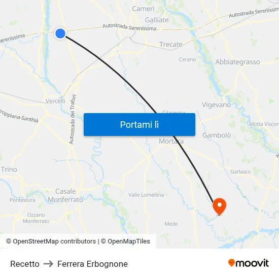 Recetto to Ferrera Erbognone map