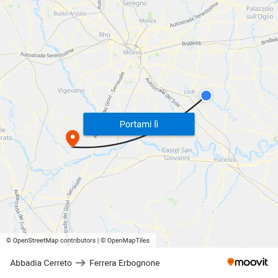 Abbadia Cerreto to Ferrera Erbognone map