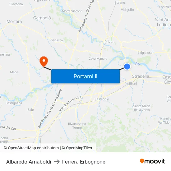 Albaredo Arnaboldi to Ferrera Erbognone map