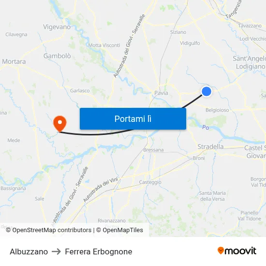 Albuzzano to Ferrera Erbognone map