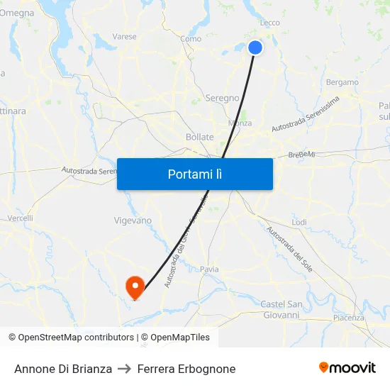 Annone Di Brianza to Ferrera Erbognone map