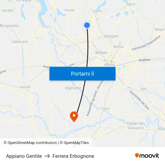 Appiano Gentile to Ferrera Erbognone map