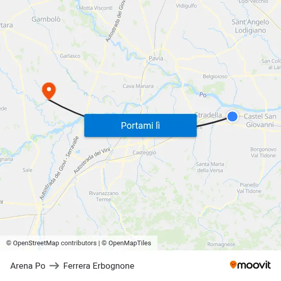 Arena Po to Ferrera Erbognone map