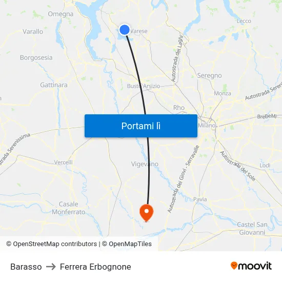 Barasso to Ferrera Erbognone map