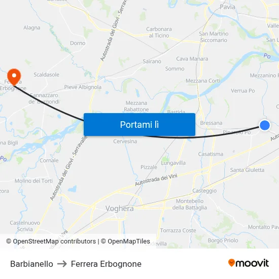 Barbianello to Ferrera Erbognone map