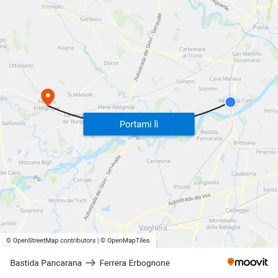 Bastida Pancarana to Ferrera Erbognone map