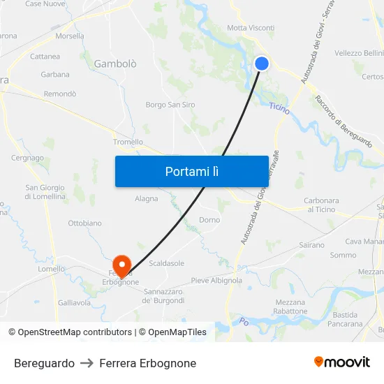 Bereguardo to Ferrera Erbognone map