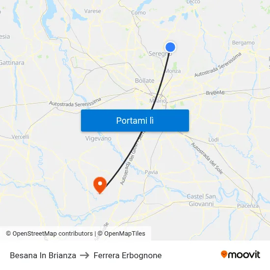 Besana In Brianza to Ferrera Erbognone map