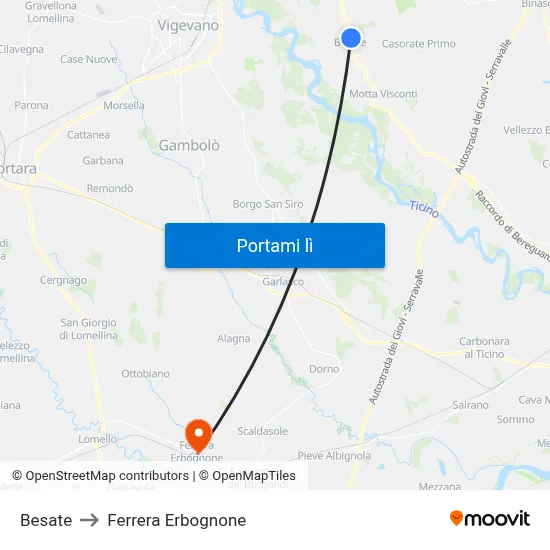 Besate to Ferrera Erbognone map