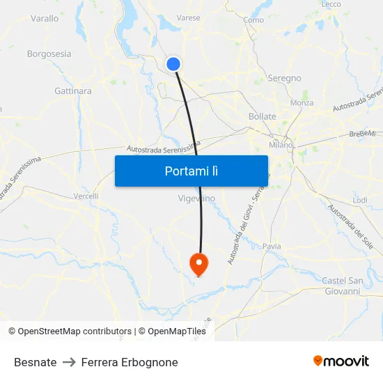 Besnate to Ferrera Erbognone map