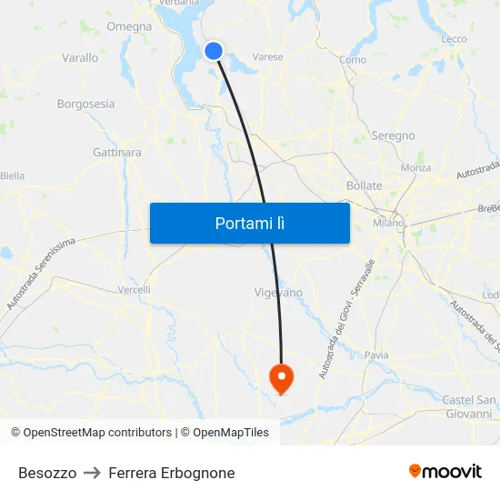 Besozzo to Ferrera Erbognone map