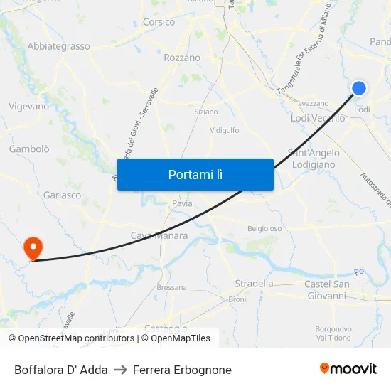 Boffalora D' Adda to Ferrera Erbognone map