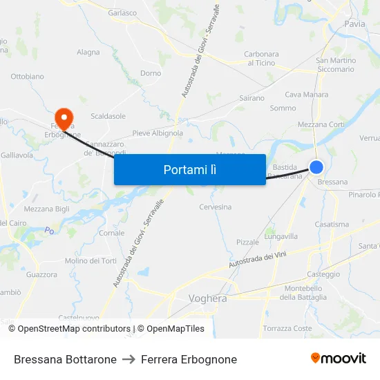 Bressana Bottarone to Ferrera Erbognone map