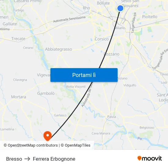 Bresso to Ferrera Erbognone map