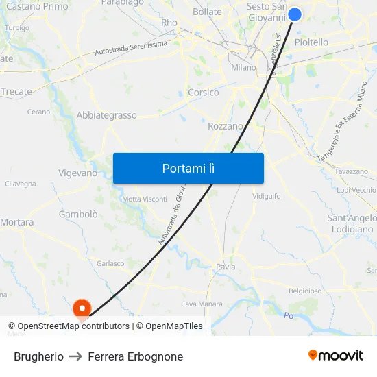 Brugherio to Ferrera Erbognone map