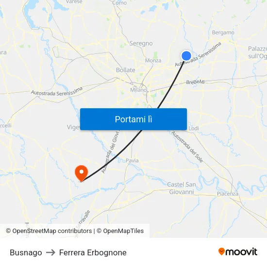 Busnago to Ferrera Erbognone map