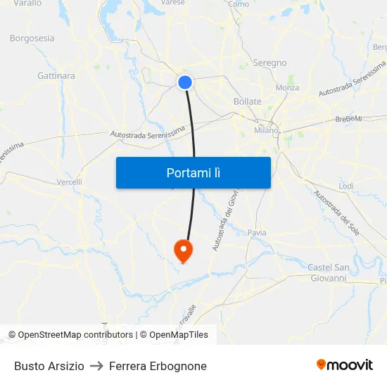 Busto Arsizio to Ferrera Erbognone map