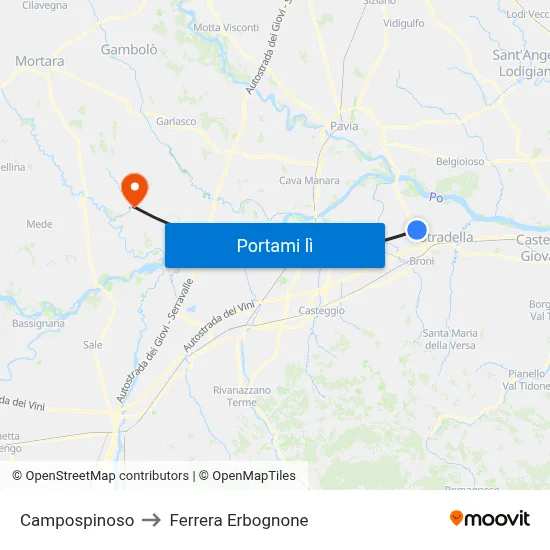 Campospinoso to Ferrera Erbognone map