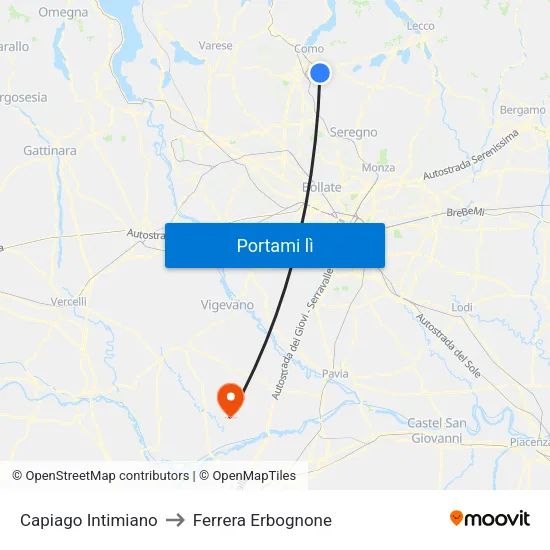 Capiago Intimiano to Ferrera Erbognone map