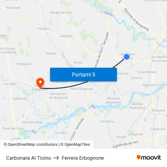 Carbonara Al Ticino to Ferrera Erbognone map