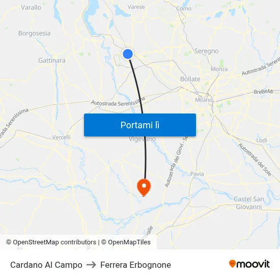 Cardano Al Campo to Ferrera Erbognone map