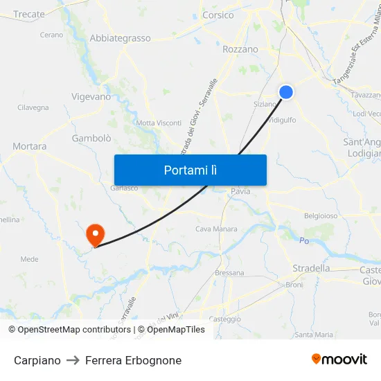 Carpiano to Ferrera Erbognone map