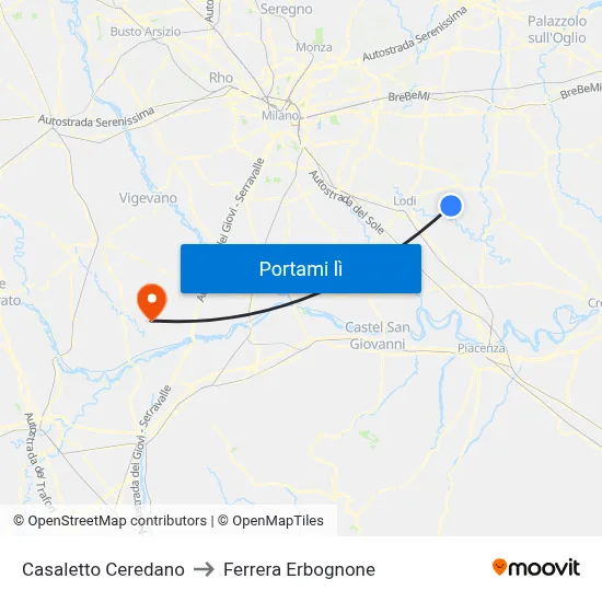 Casaletto Ceredano to Ferrera Erbognone map