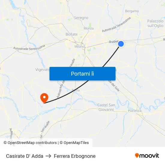 Casirate D' Adda to Ferrera Erbognone map