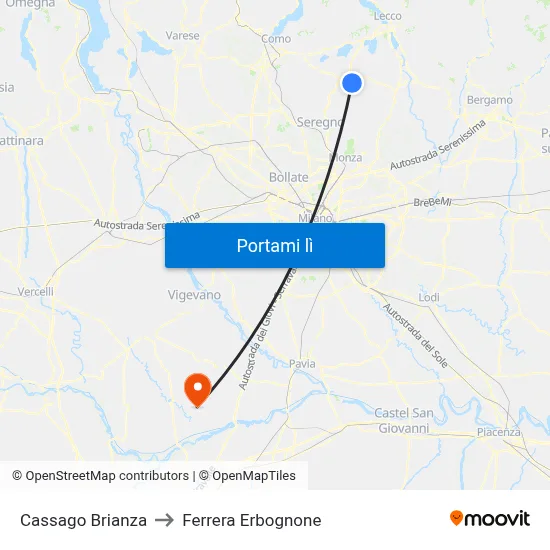 Cassago Brianza to Ferrera Erbognone map
